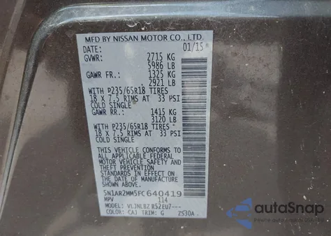 2015 Nissan Pathfinder S from USA, damaged, VIN 5N1AR2MM5FC640419